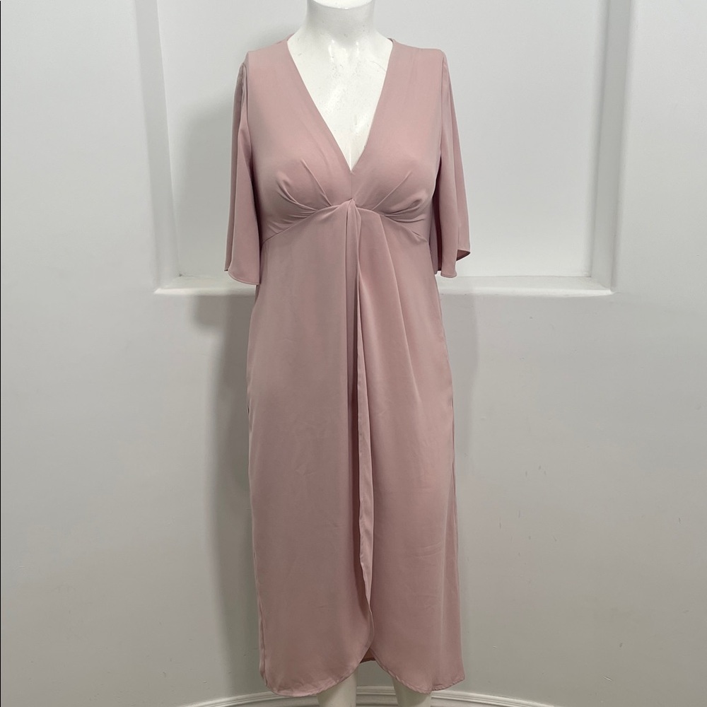 Blush Pink V-Neck Midi Dress - Picture 7 of 7